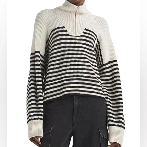 rag & bone Pierce Stand collar Long raglan sleeves Striped Cashmere Sweater XS - Picture 2 of 12